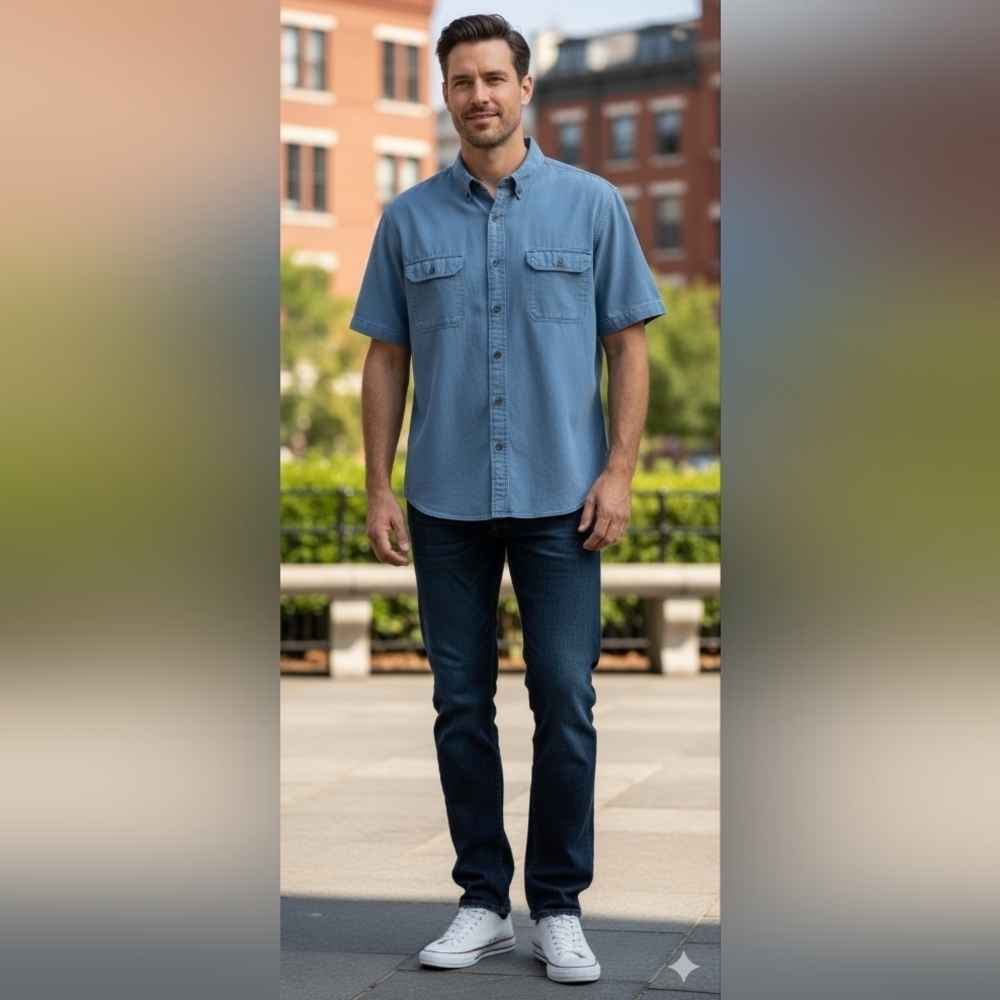 Croft & Barrow Denim Blue Casual Button Down Shirt Size X-Large (EUC)